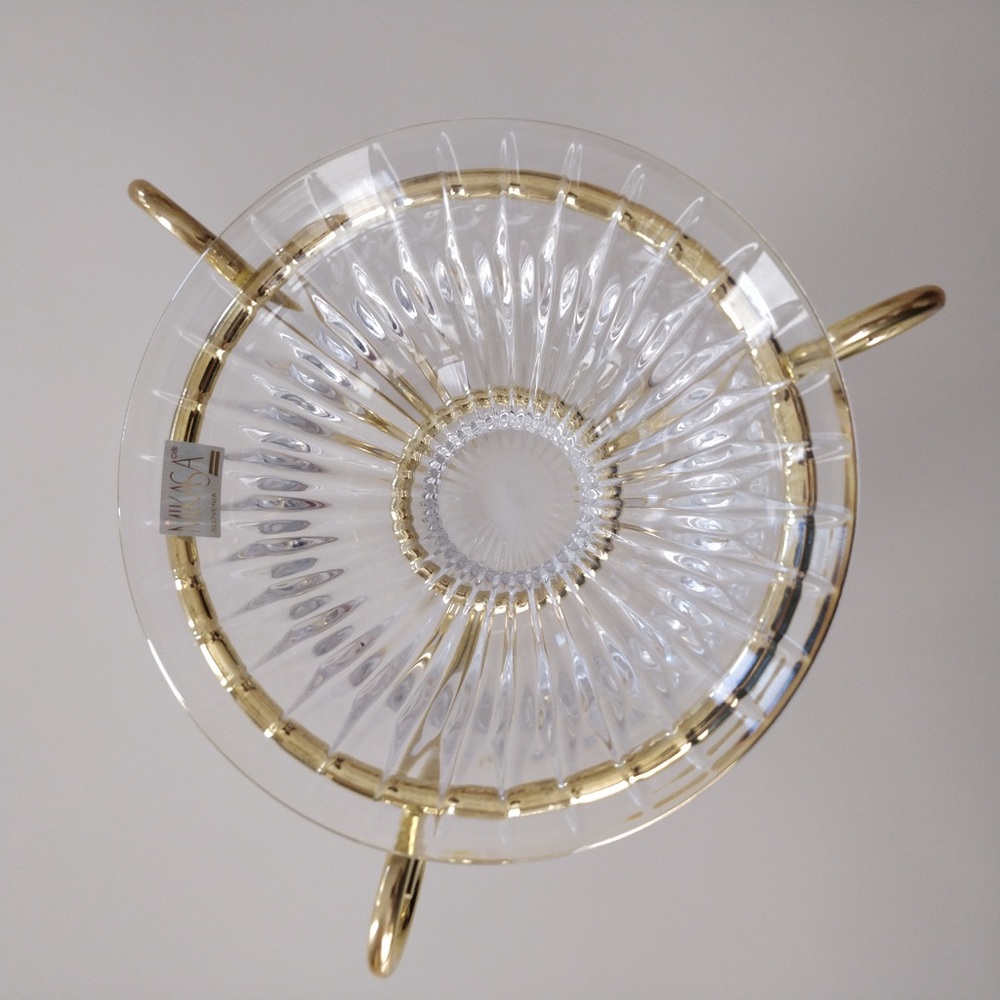 Vintage Mikasa Crystal Candy Dish with Gold/Brass Stand